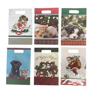 Assorted Small Holiday Themed Paper Gift Bags Animals Birds Santa Bundle of Six